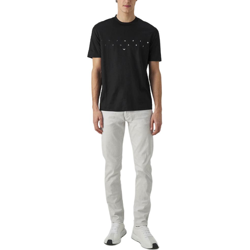 Emporio Armani Logo Letter Embroidered Round Neck Short Sleeve T-Shirt Men Tops Black Navy-Blue 3D1TA2-1JUVZ-09R3
