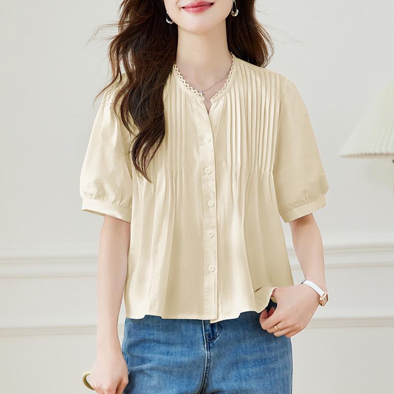 

Cotton Cocoon 2026 White V-Neck Puff Sleeve Chic Women s Top XXL абрикосовий