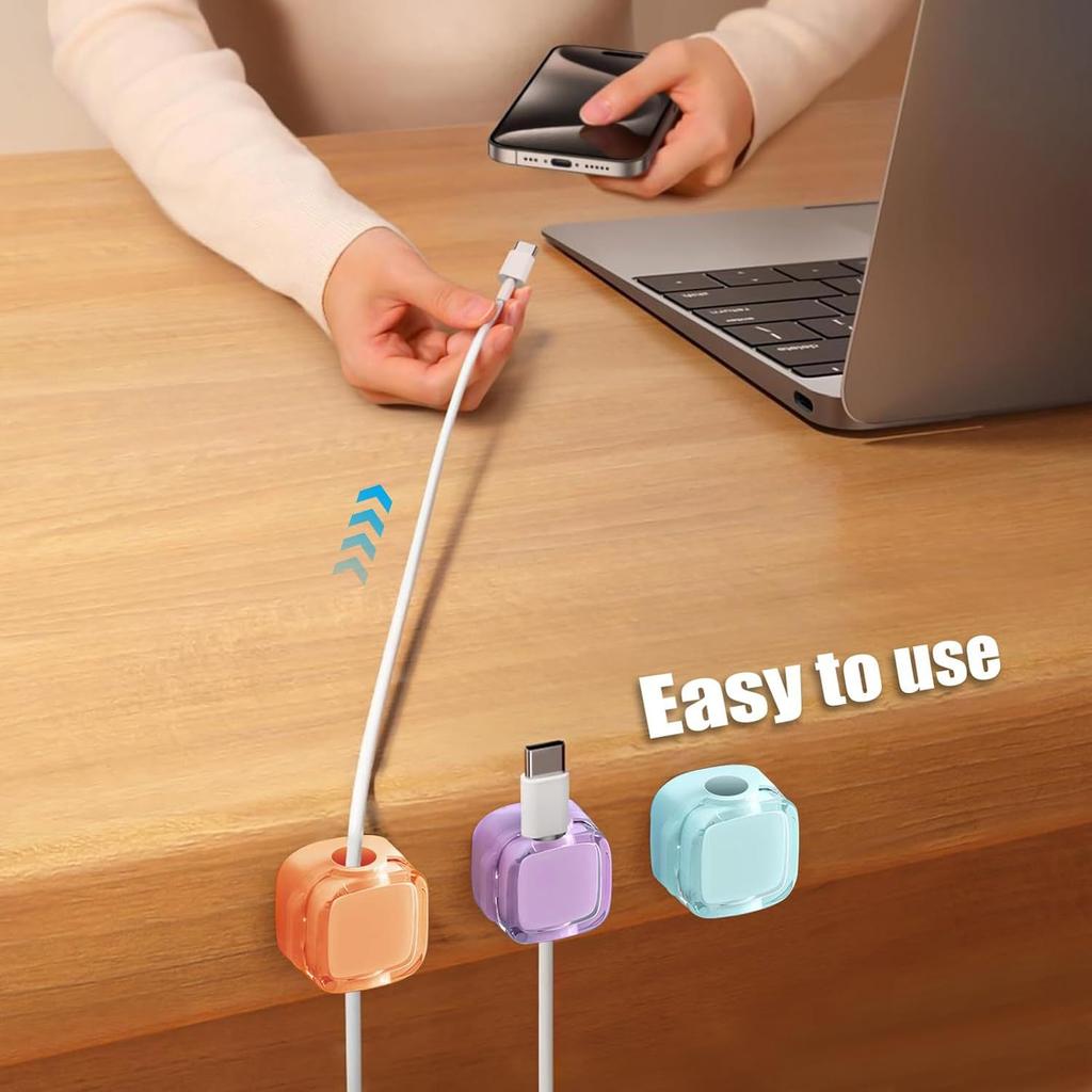 6-piece set of color magnetic charger office desk cable clip, sunlight colored USB charging cable organizer, magnetic plug hook