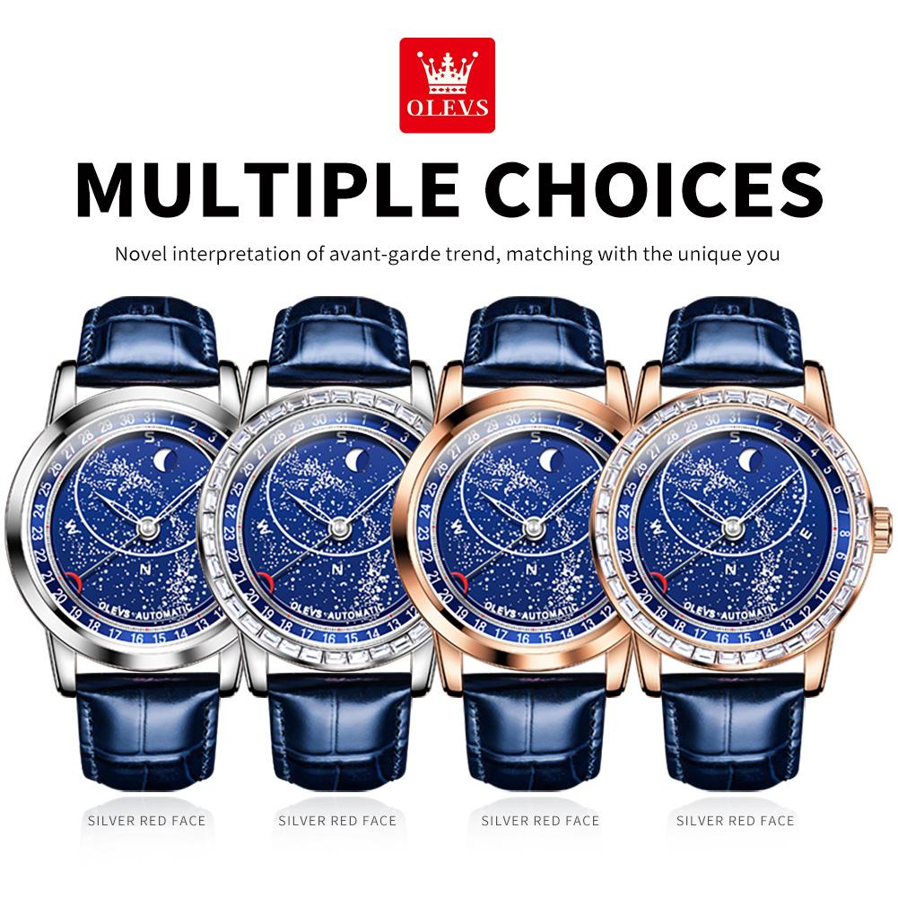 OLEVS 9923 Mens Watch Casual Fashion Luxury Original Mechanical Watch Leather Strap Luminous Watches For Man High Quality Reloj