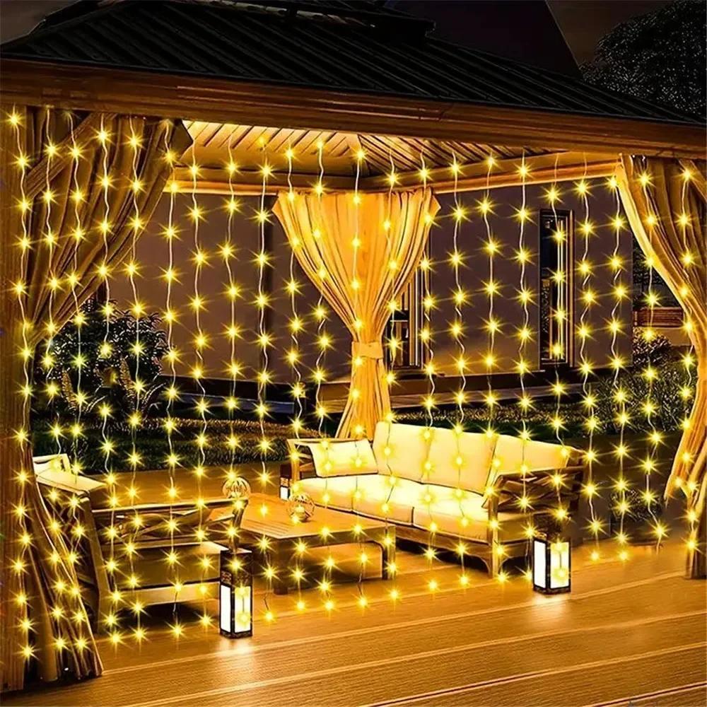 LED Solar Curtain Lights Outdoor Gardens Fairy Lamp Outside Courtyards Holiday Parties Christmas Decorations Copper Wire Lights