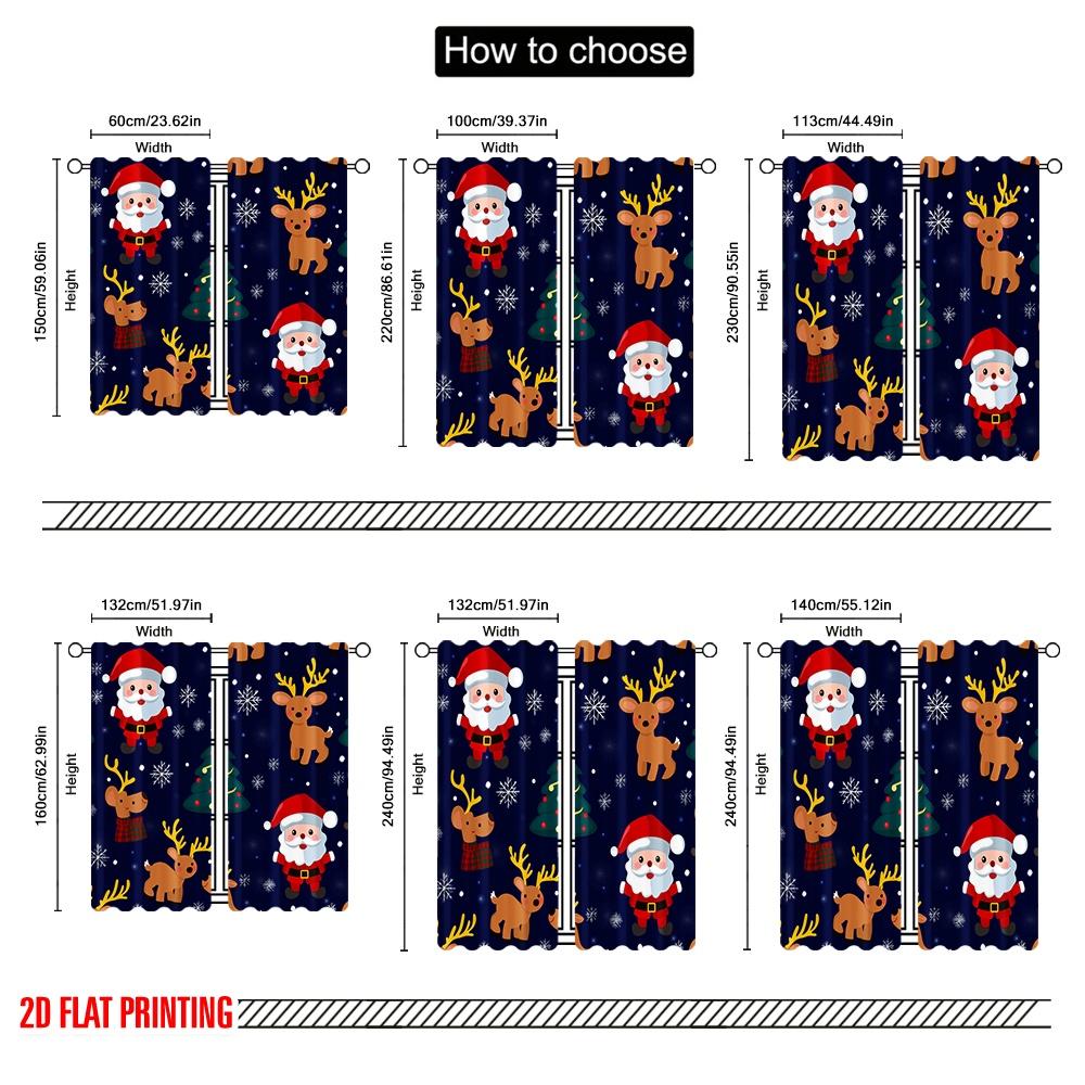 2pcs,2D Plane Printing Window Curtain Christmas Trees Santa Reindeer Snowflakes Polyester Fabric (without Rod) All Seasons