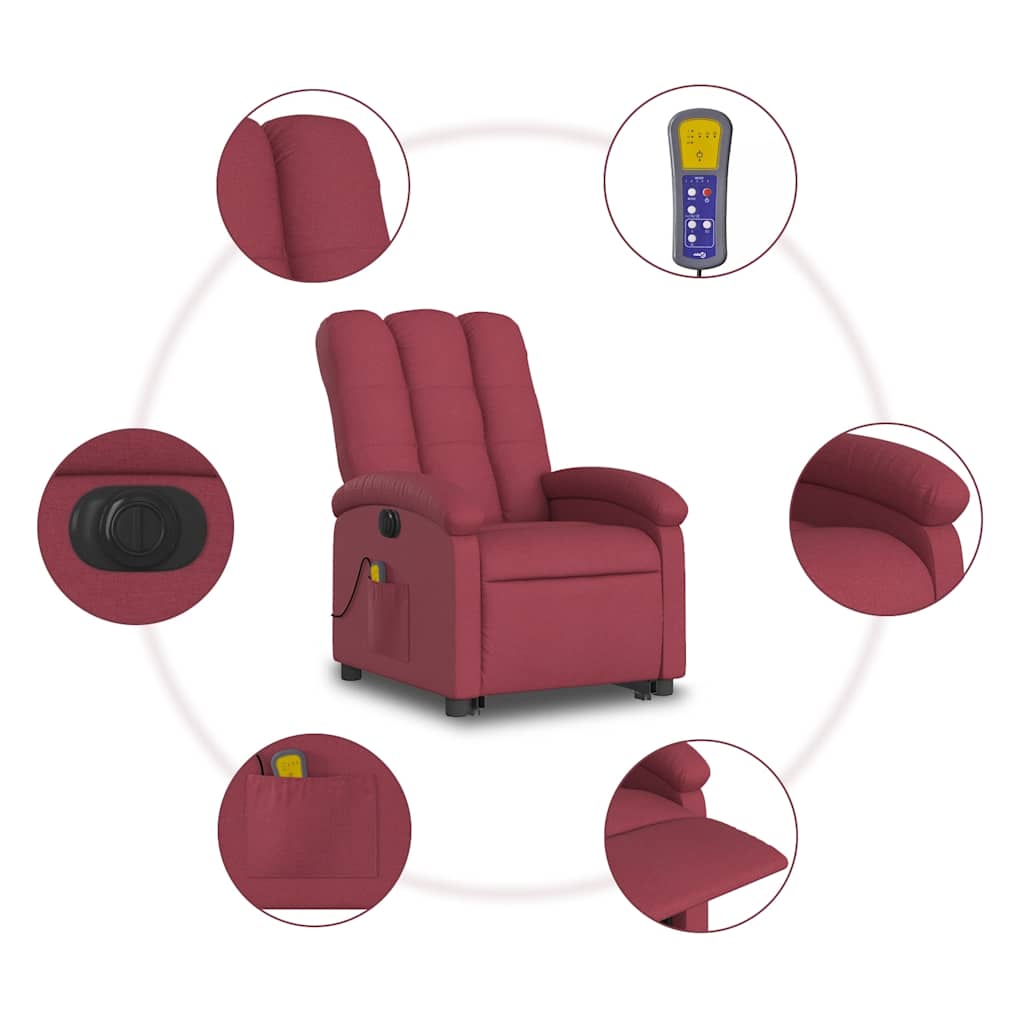 Electric Massage Recliner with Rising Function Burgundy Fabric