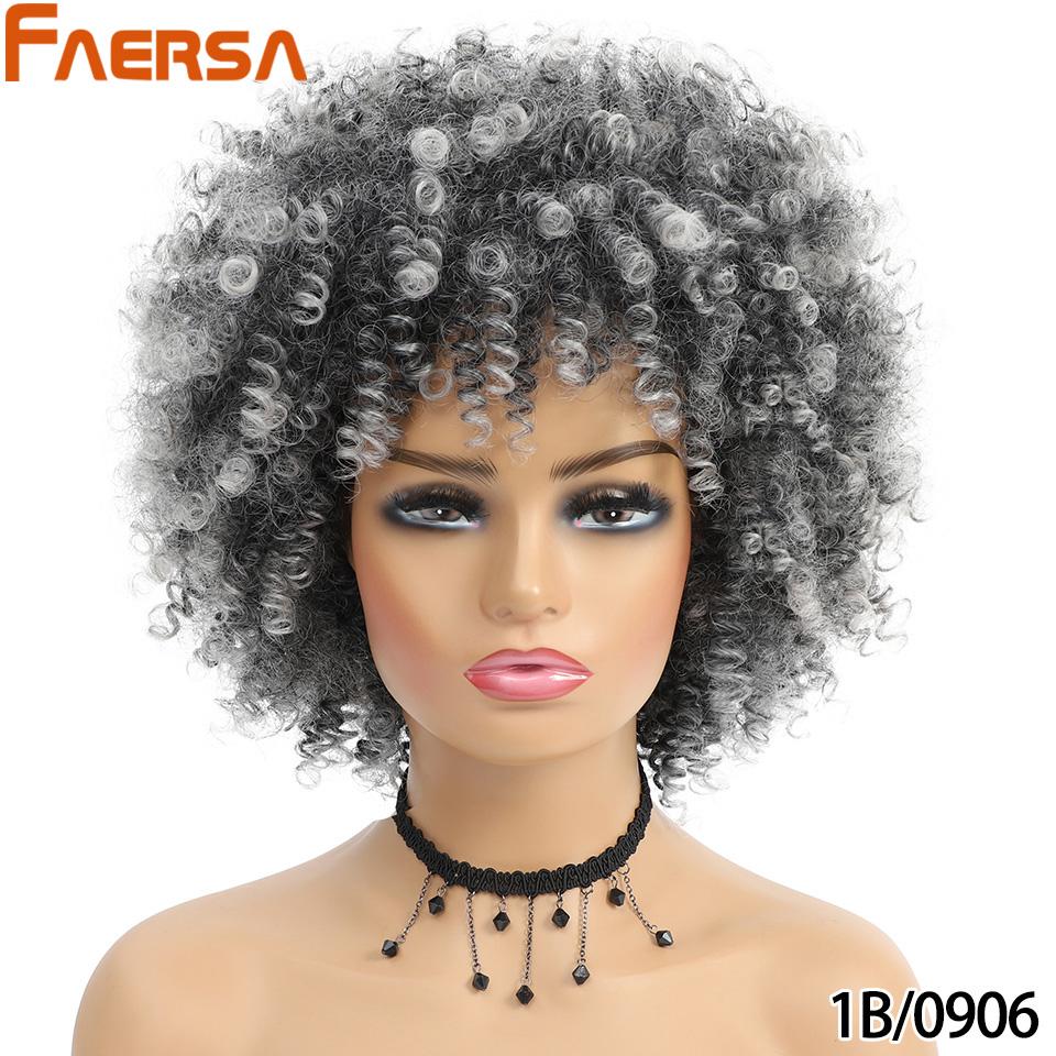 Short Hair Afro Kinky Curly Wig With Bangs African Synthetic Wigs For Black Women Ombre Natural High Temperature Black Brown