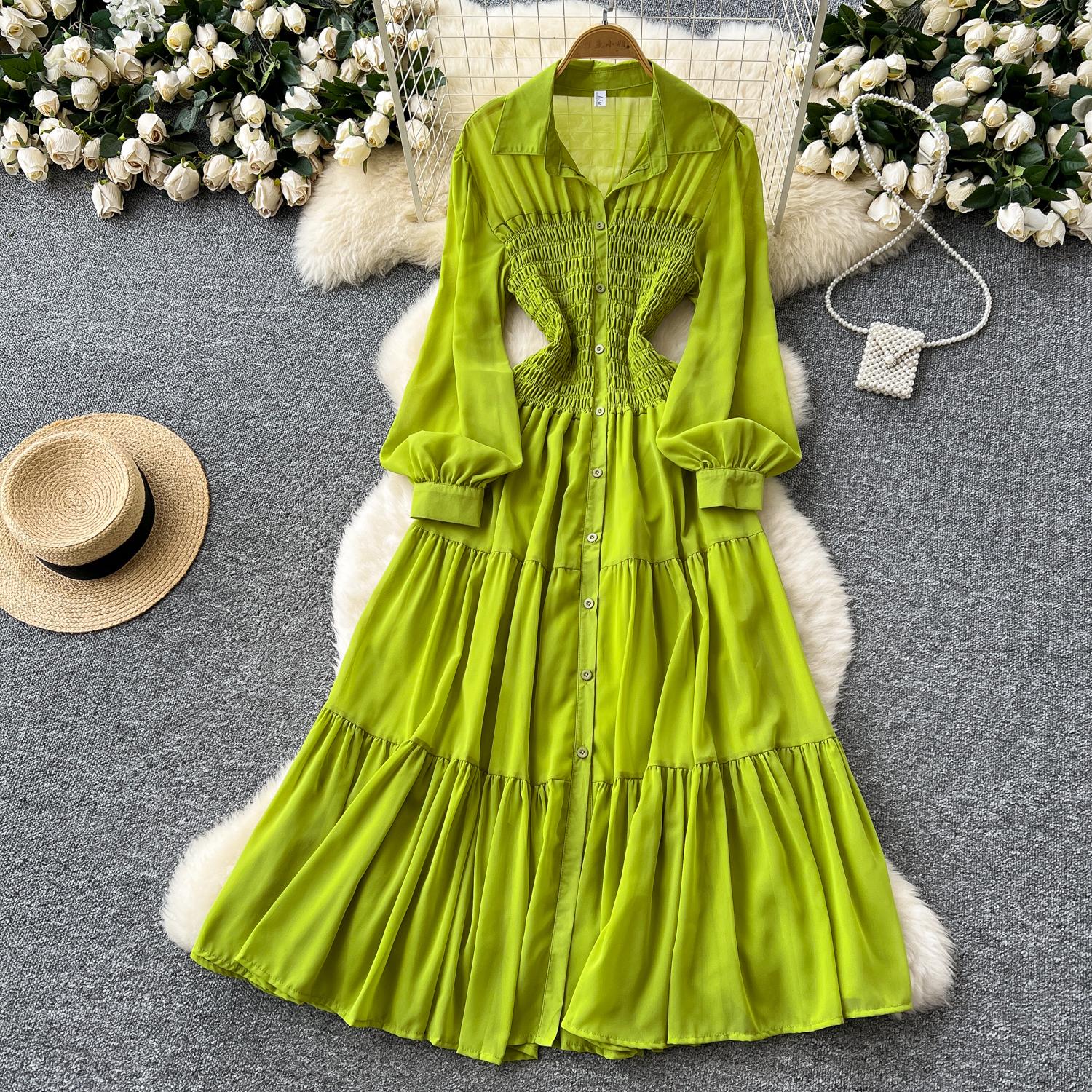 

Весна Осень Женское Длинное Платье С Драпировкой Винтажное Красно/Зелено/Фиолетовое Отложной Воротник Однобортный Длинный Рукав А-силуэта Макси Женские Платья One Size зелёный