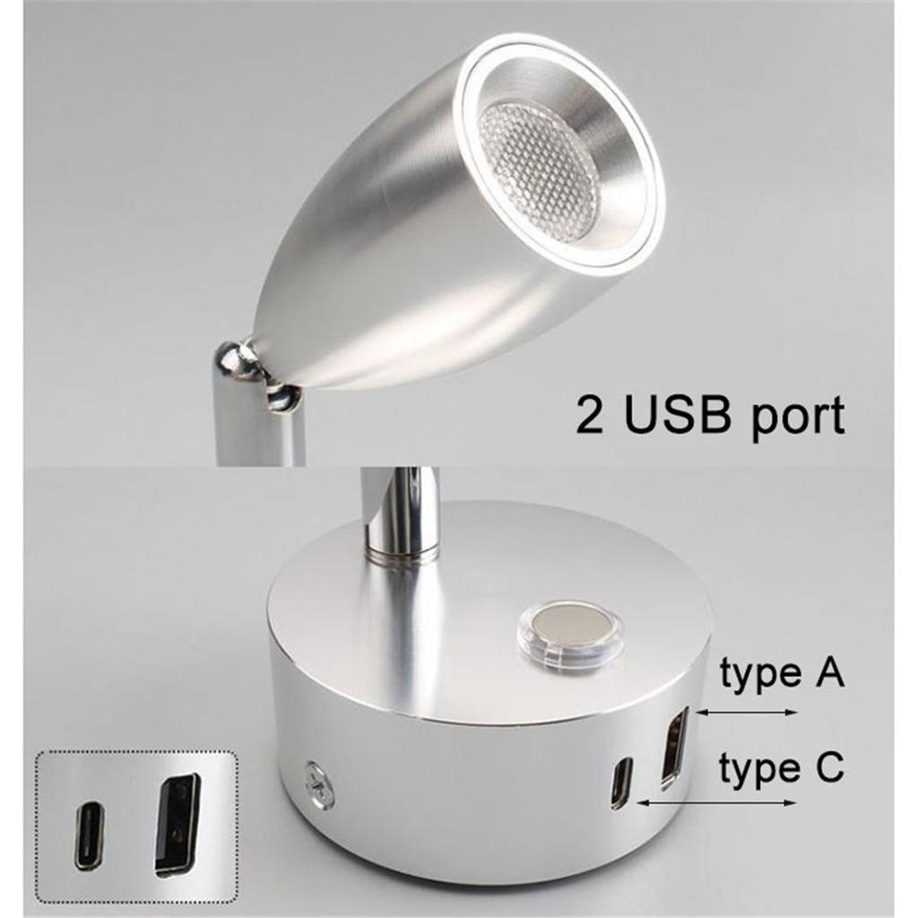 RV DC 12V 24V Type C USB LED Dimmable Spotlight,Small Reading Light with USB Charging Port ,Touch Dimming Warm Lamp for Ship