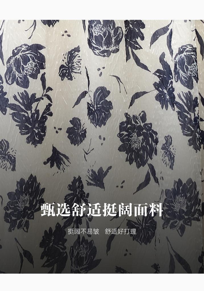 Same Style French Waist Cinched Floral Dress for Women In the Shopping Mall, Summer 2026 Temperament Round Neck Bubble Sleeve Long Skirt