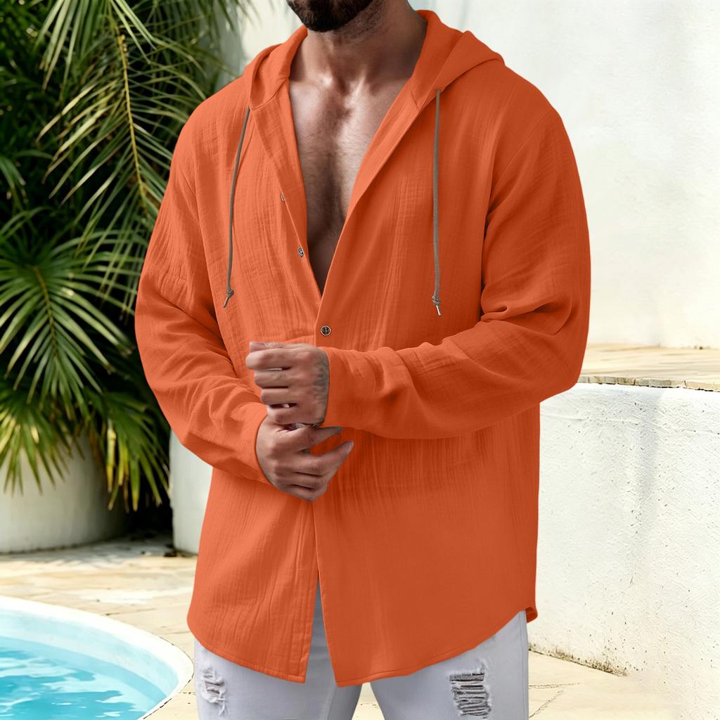 Men's Casual Linen Long Sleeve Hooded Cardigan