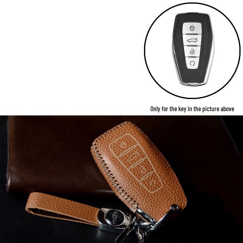 Key Case Protection Cover for Geely Models: New Emgrand GS, GL, Boyue, Vision X6/X3, S1, Borui, EC7 - Cowhide with Buckle.