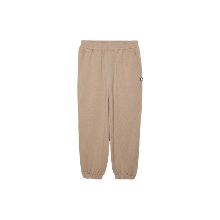 New Era FW22 Solid Color Elastic Waist Logo Print Sweatpants Knitted Sports Pants Unisex Pants Beige 13350885
