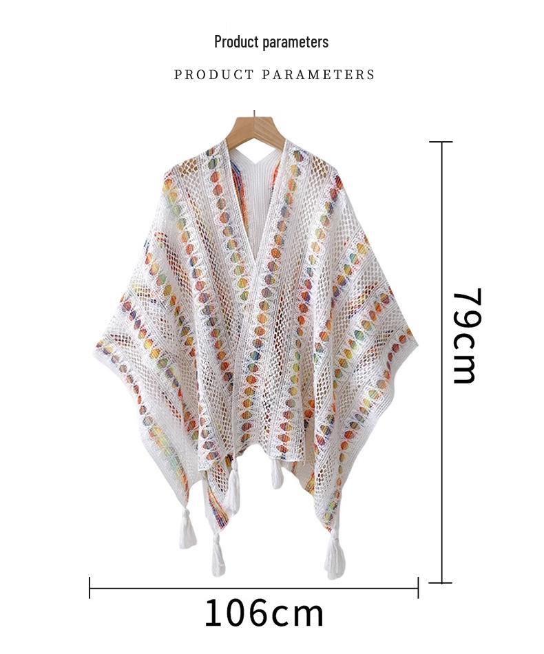 Seven-Color Ethnic Style Knitted Tassel Shawl Cardigan for Women - Perfect Travel Outerwear