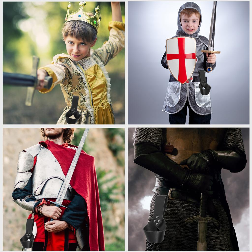 Mittelalterliche Ritterschwertscheide PU-Frösche Renaissance-Halter Halloween-Ärmelbefestigungswerkzeug Schwarzer Hüftgurt