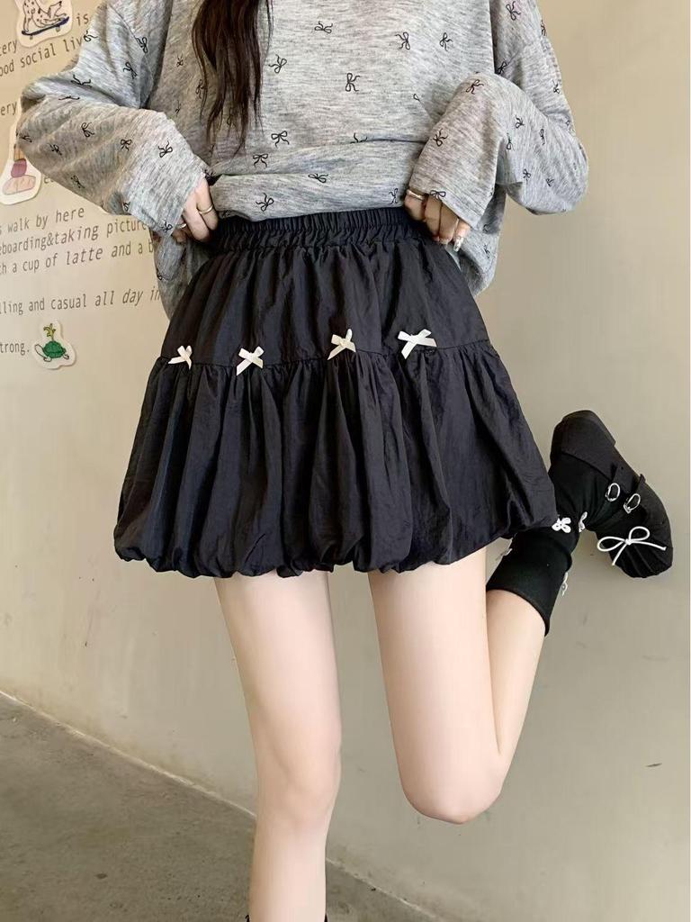 Elastic Bow High Waist White Tulip Mini Skirt - Slimming, Versatile, Sweet A-line for Spring/Summer