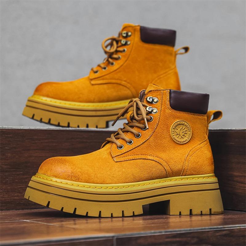 3526 Britische Martin-Stiefel für Damen und Herren, Retro-Leder Herbst- und Winterstiefel, dicksohlige, erhöhende Wüsten-Workwear-Stiefel