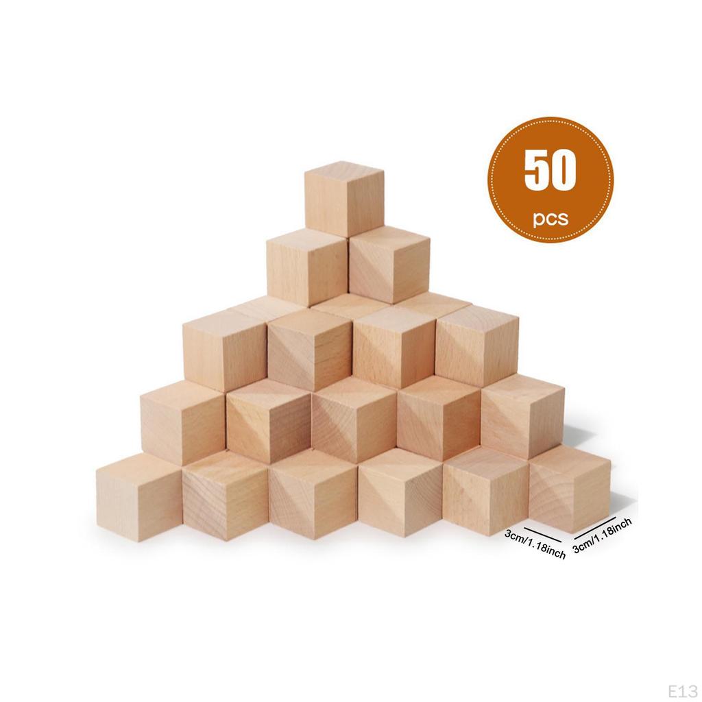 50 Pieces Wood Blocks Building Playing Counting Creative Crafts Math Sorting Toys Small Cubes