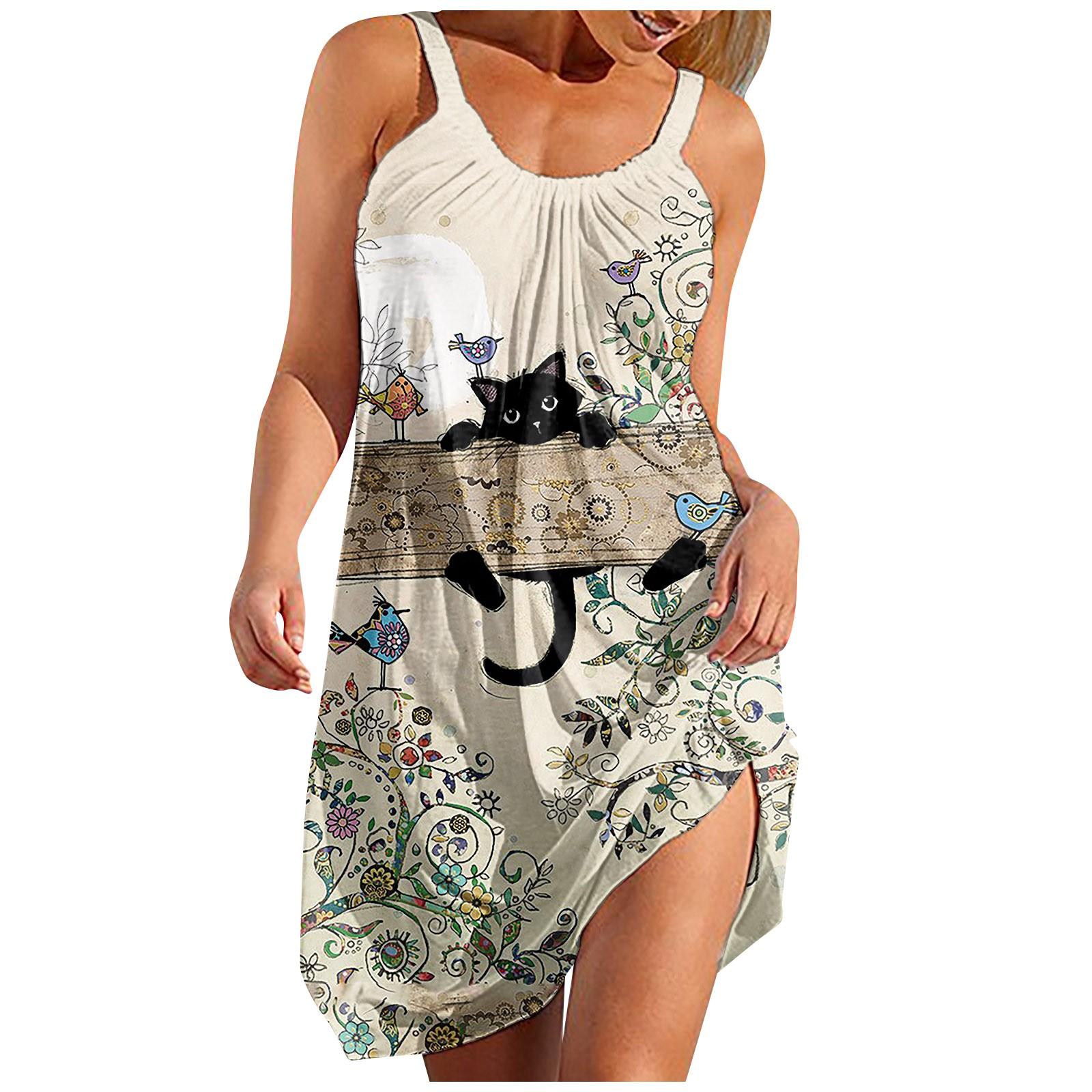 

(SU)Женская мода Лето Принт без бретелек Camisole Без рукавов Платье-слинг