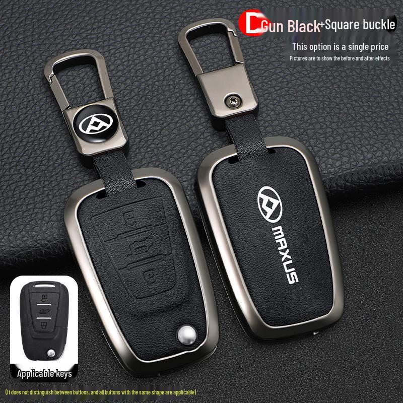 Fits 25 Models: SAIC Maxus V80 Key Cover, Metal Shell with Genuine Leather Buckle