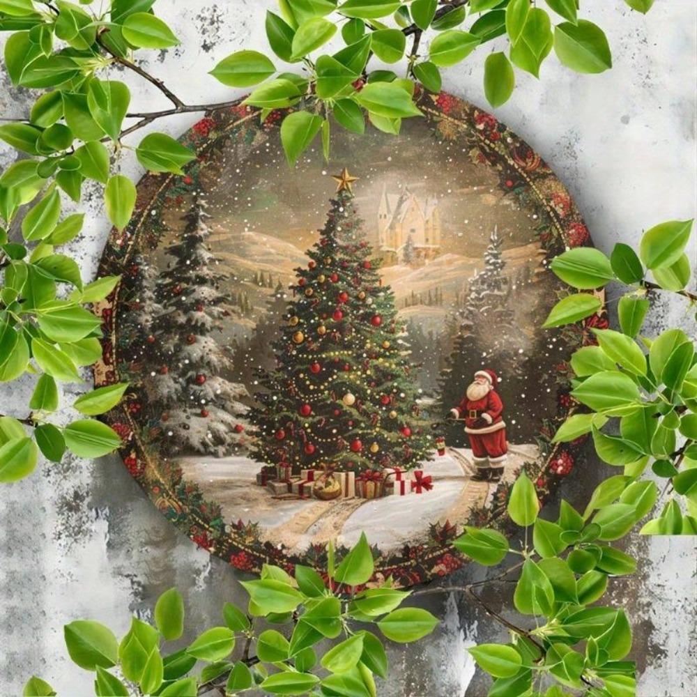 Retro Christmas Tin Sign Santa Claus Snow Scene Metal Wall Art 20x20cm