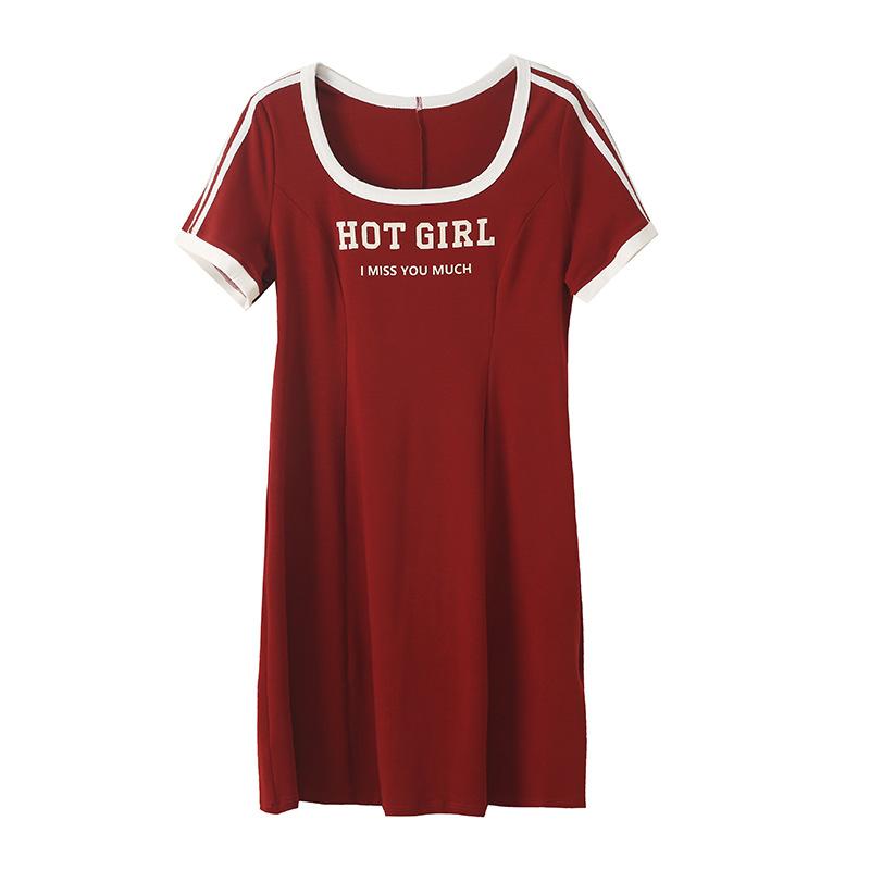 Large size women's clothing pure desire Spice Girl U-neck waist pinch dress summer new thin A-shaped dress 232256