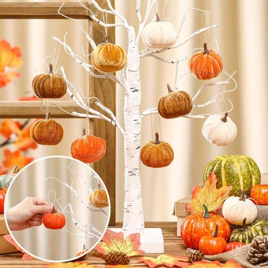 16 Pcs Artificial Velvet Pumpkins Small Foam Faux Flocked Pumpkin Tabletop Centerpiece for Fall Thanksgiving Halloween Harvest Home Table Decor