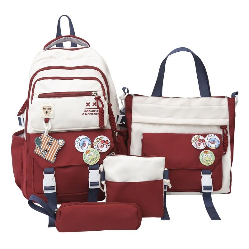 New Student Schoolbags Fashionable and Trendy Color Blocking Backpacks  Multi Piece Set  Large Capacity Primary and Secondary School Schoolbags