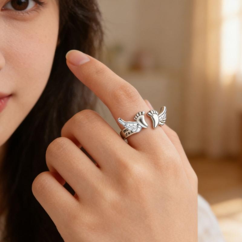 Graceful Angel Wing Shaped Rings With Flexible Sizing Option Crafted From Copper For Long Time Beauty