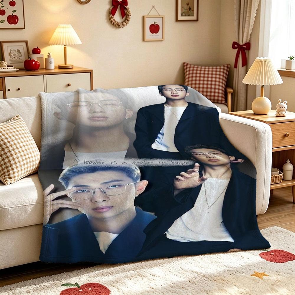 Rm Kim Namjoon Kpop Collage Print Flannel Blanket Soft Warm Throw Blanket For Living Room Bedroom Recliner Home Decor Holiday Gift