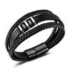 Mens Handwoven Leather Stainless Steel Bracelet Vintage Hip Hop Style Adjustable Length
