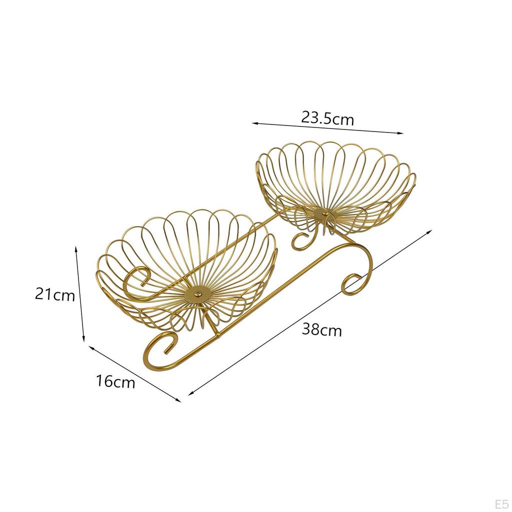 2 Tier Fruit Basket Bowl Metal Wire Holder, Party Minimalist Space Saving Wrought Iron