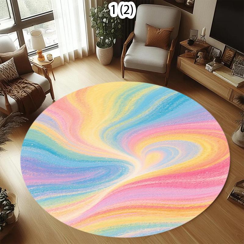 Round Carpet Colorful Swirl Starry Glitter Abstract Floor Mat for Living Room Bedroom Nursery Home Decorative Circular Rug