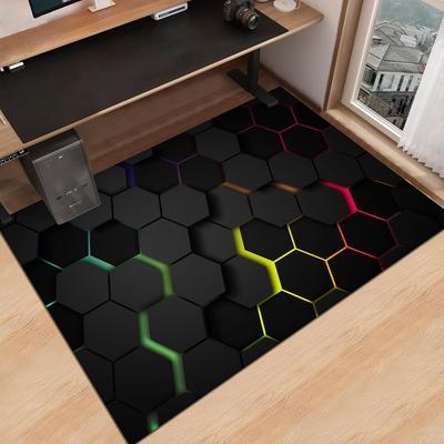 Geometrischer 3D-Teppich, Neonlichter, Sechsecke, Teppiche für Zuhause, Spielen, Gaming, Raumdekoration, Wohnzimmer, Schlafzimmer, Teenager, E-Sport-Teppich