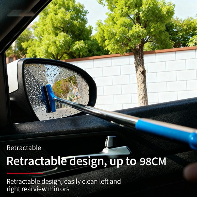 1Pcs Stainless Steel Telescopic Car Rearview Mirror Wiper With Retractable Layered Brush Head Handheld Window Cleaning Tool