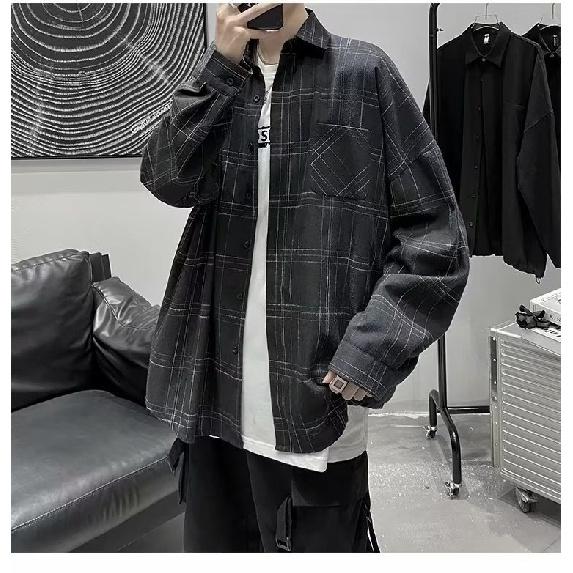 Casual Men'S Shirt Ins Trendy Loose And Versatile Plaid Long Sleeved Autumn Shirt Jacket