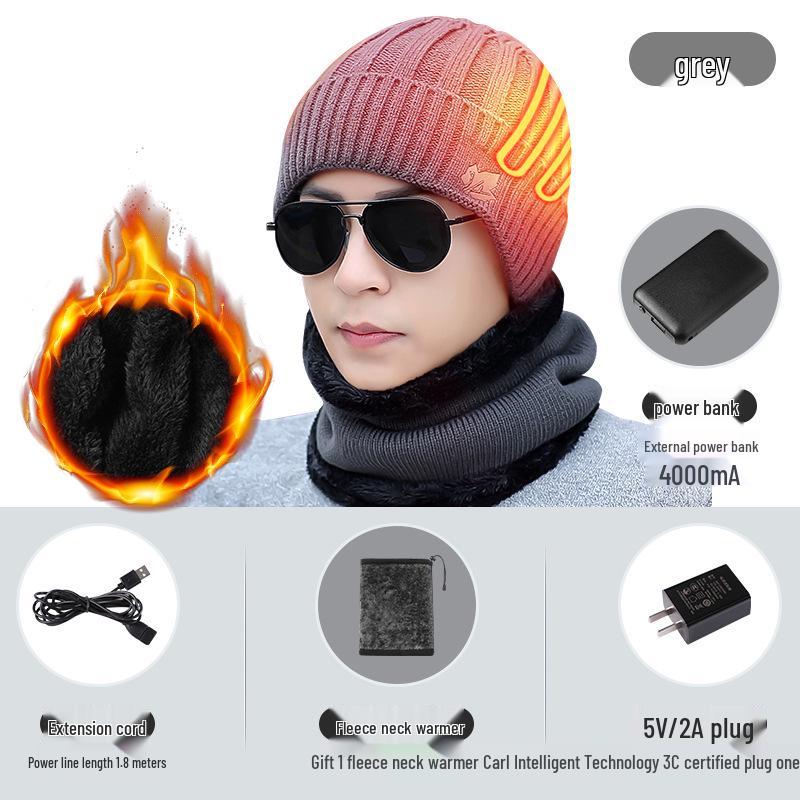 

USB-перезаряжаемая зимняя шапка с подогревом для мужчин - Электрическая согревающая шапка для использования на открытом воздухе серый