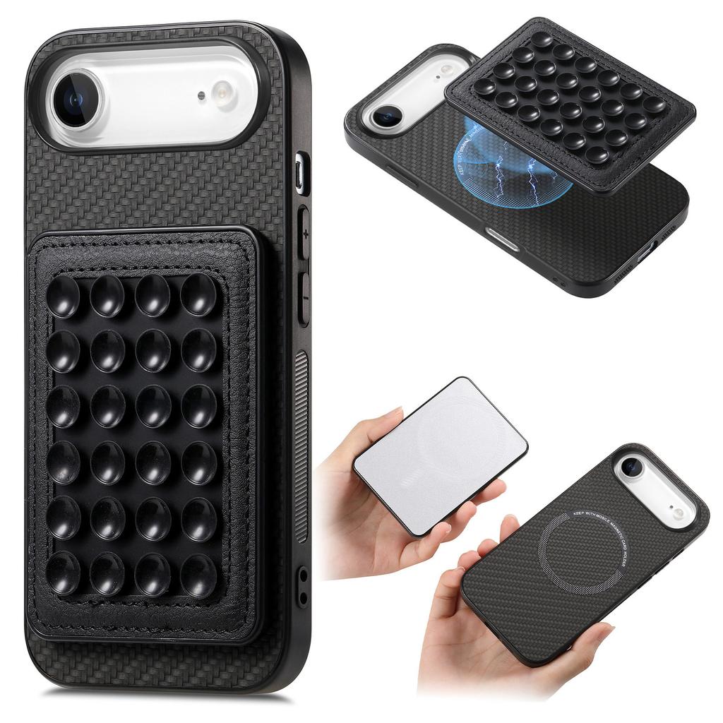 Etui na iPhone Air z teksturą włókna węglowego, skórzany tylny panel z magnetyczną odpinaną przyssawką
