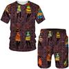 Men's Colorful African Folk-Custom 3D Print T-shirt Shorts 2pcs Suits Dashiki Ethnic Tracksuit Set for Men Sportwear Y2k Clothes