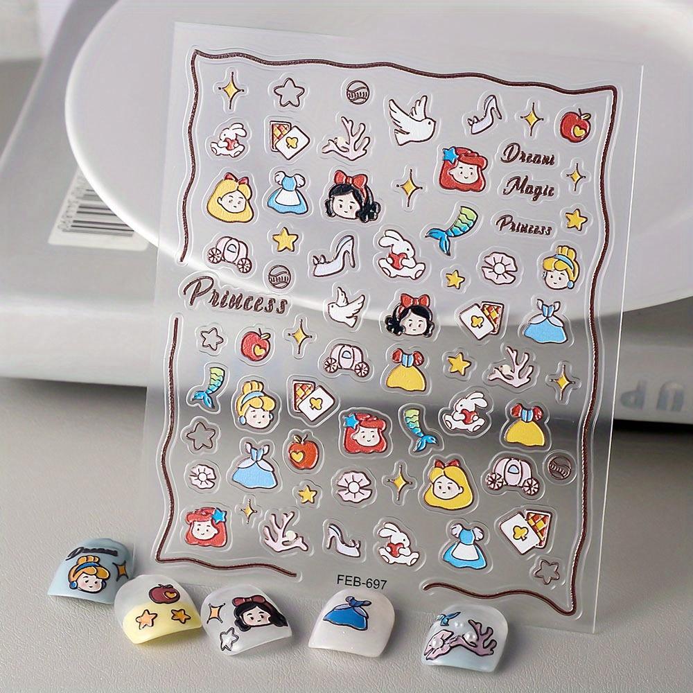 3D Embossed Cartoon Princess Stickers - Reusable, Self-Adhesive Nail Art Decor Perfect for Manicures and Party Decorations