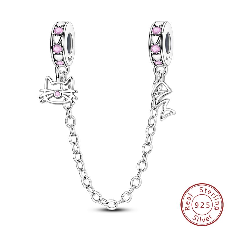 Real 925 Silver Stars & Moon Sunflower Safety Chains Spacer Beads Charms Fit Qikaola 925 Bracelets DIY Jewelry