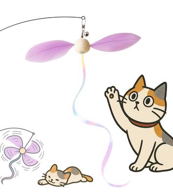 HOLYCAT Cat Toy with Feathers, Rotating Windmill, Cat Toy, Natural Feathers, Durable Fishing Rod with Wire and Wooden Handle, Perfect for Solo Play,