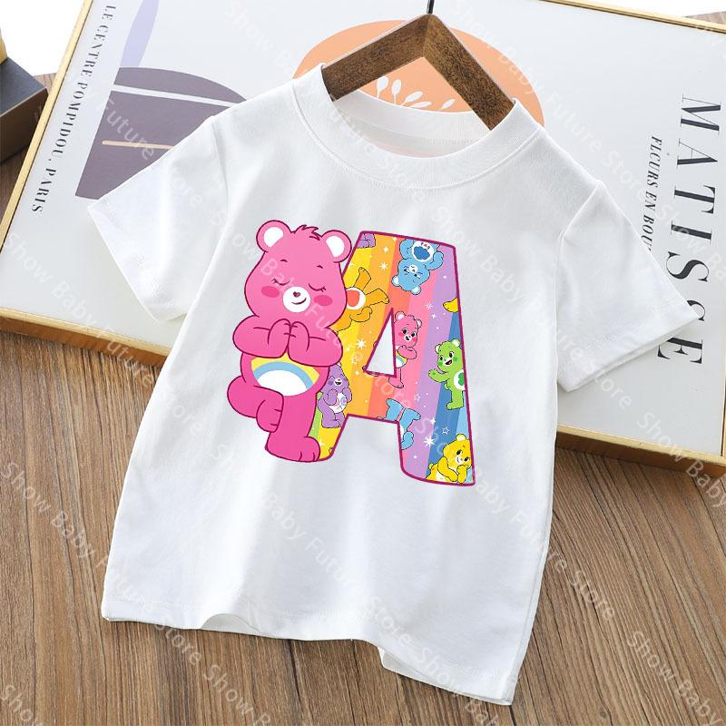 Care Bears Letter AZ T Shirt for Boys Girls Cartoon Name Clothes Tops Summer Breathable Cute Anime Short Sleeve Birthday Gifts