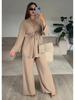 European & American 2025 Casual Tie-Up Top with Long Sleeve and Comfortable Long Pants Set