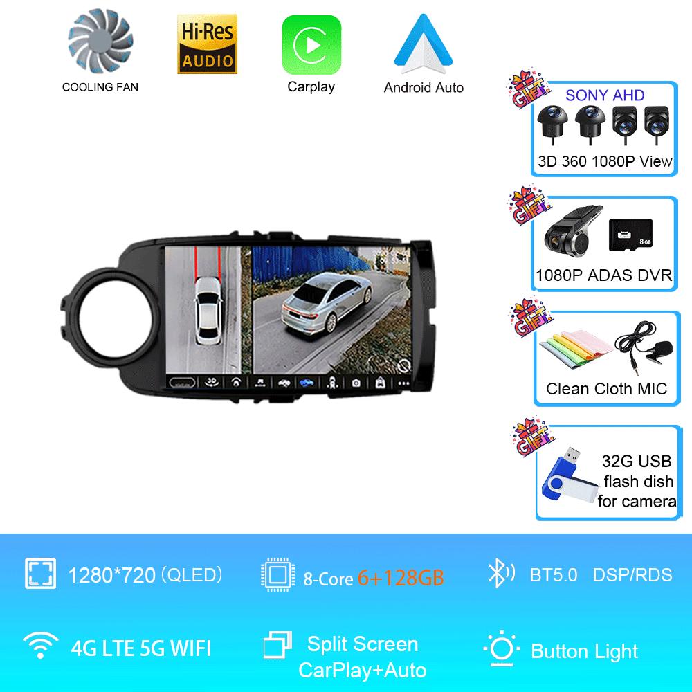Car Radio Android 14 Autoradio For Toyota Yaris 2012 - 2017 GPS Navigation Multimedia Player Carplay Stereo 2 Din DVD WIFI+4G BT
