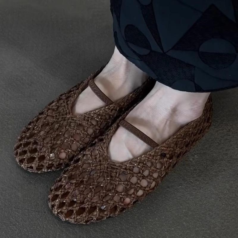 Fashion Retro Mesh Weave Design Flat Sandals Women Fashion Hollow Soft Sole Mary Jane Shoe Concise Comfort Roman Sandal Zapatos De Mujer