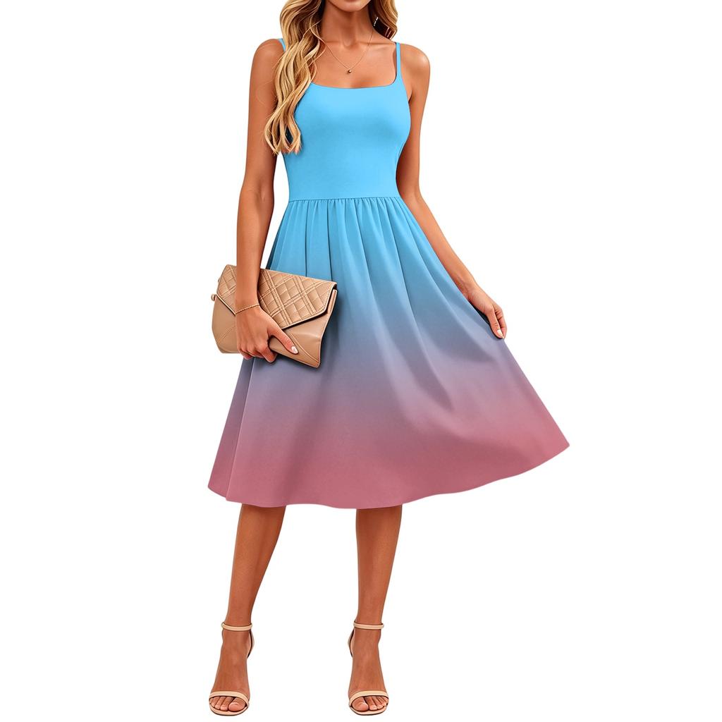 Women’s Gradient Print Casual Sleeveless Adjustable Strap Dress with Pockets Relaxed Fit Sundress for Everyday Wear