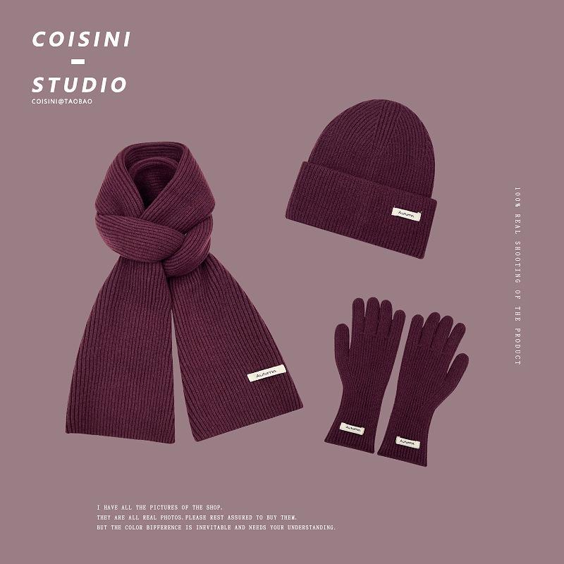 Season fashion new literary and retro knitted wool scarf three-piece set women's warm and cold neck scarf men