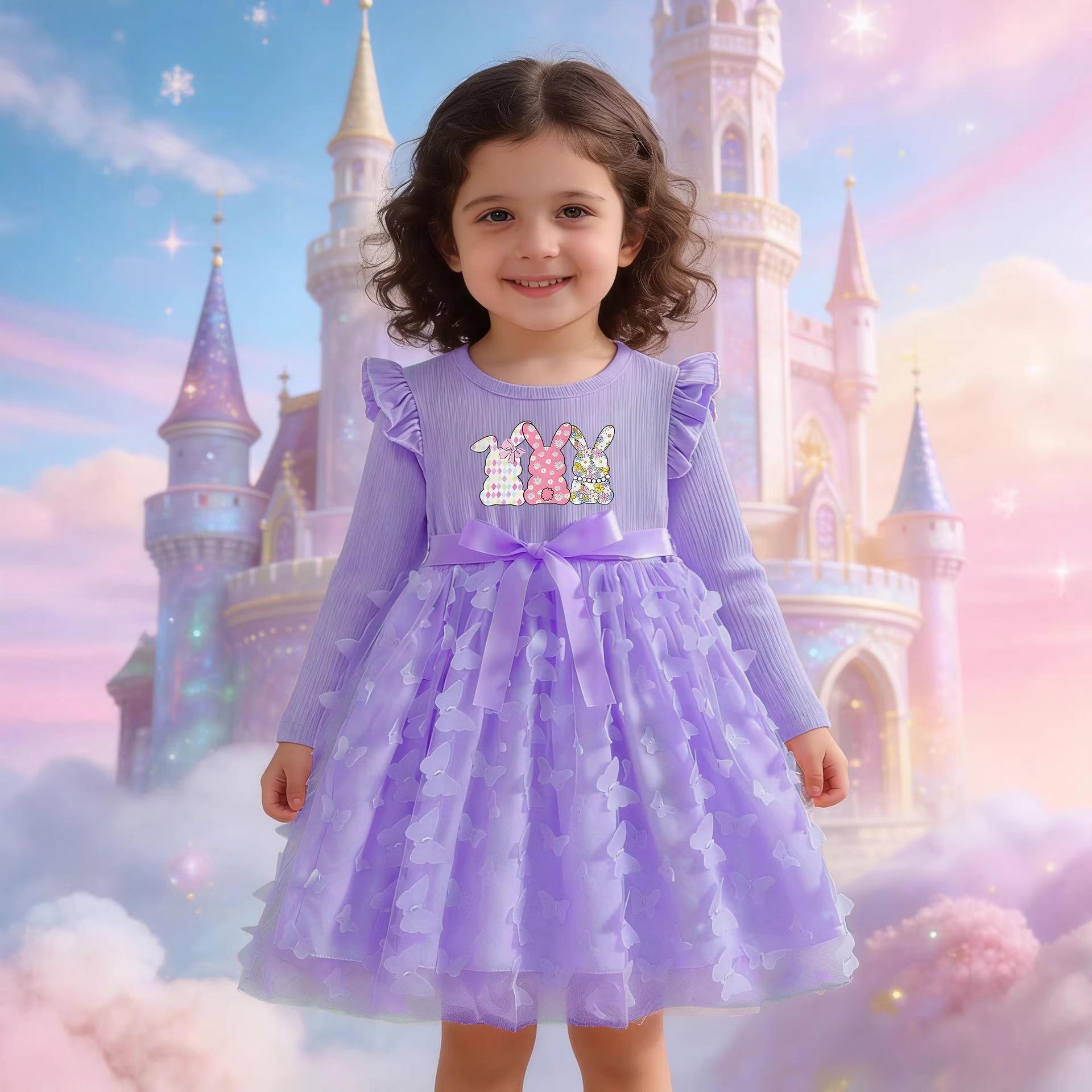 

Sweet Purple Net Dress for Girls - Spring/Summer Children s Bow-shaped Princess Dress 3-4Y лаванды фиолетового