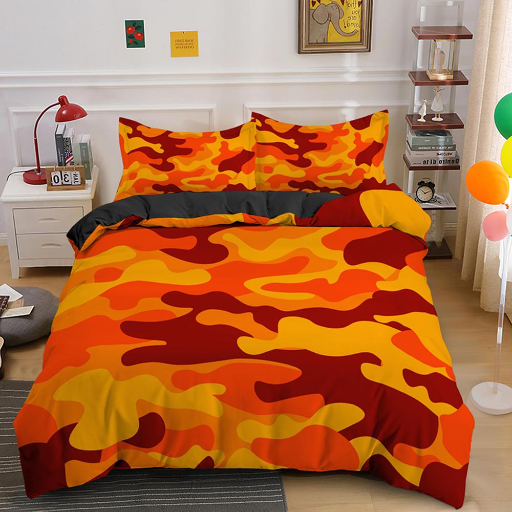 Camo Duvet Cover Set Vibrant Camouflage Lattice Like Service Theme Modern Design King Size For Boys Girl Polyester Bedding Set