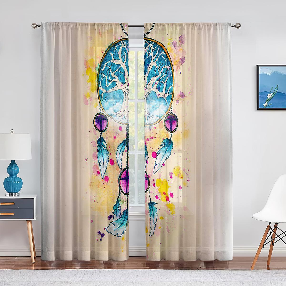 Ловец снов Перо Фиолетовый Прозрачный Вуаль Шторы для Гостиной Домашний Декор Кухни — фото 5