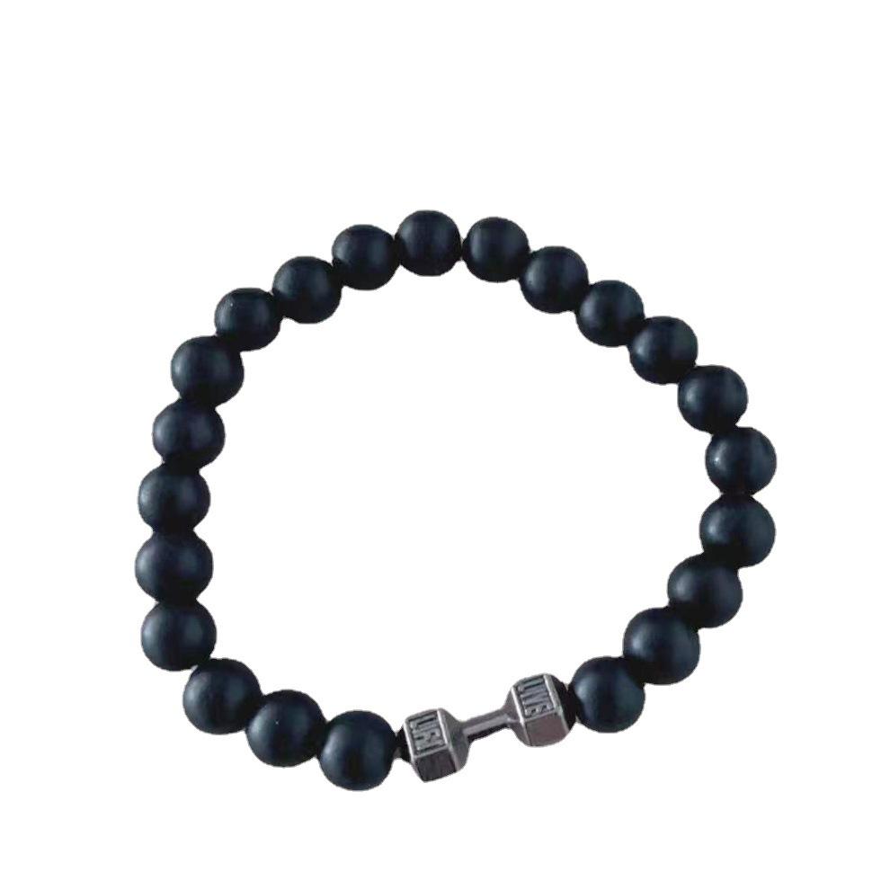 Lava Bracelet Black Volcanic Stone Black Matte Dumbbell Beads Bracelets For Women Men Fitness Barbell Jewelry Mens Bracelets