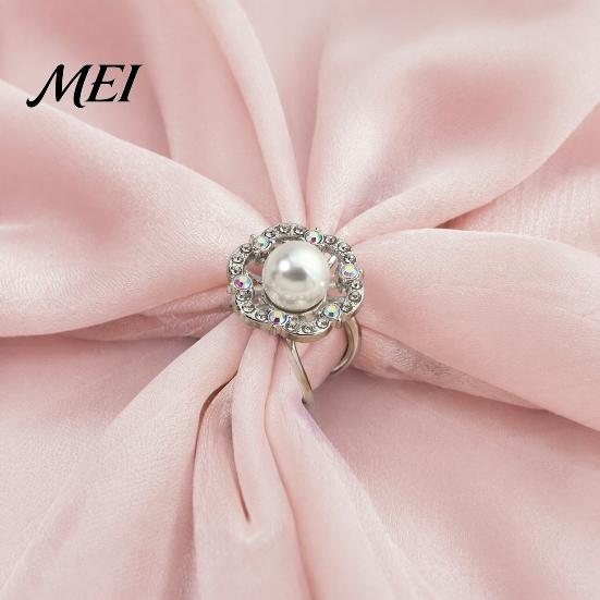 Shiny Scarf Ring Retro Flower Ring, Faux Pearl Rhinestone Clip, Electroplated Elegant Decorative Silk Holder for Women Neckerchiefs Shawls Shirts